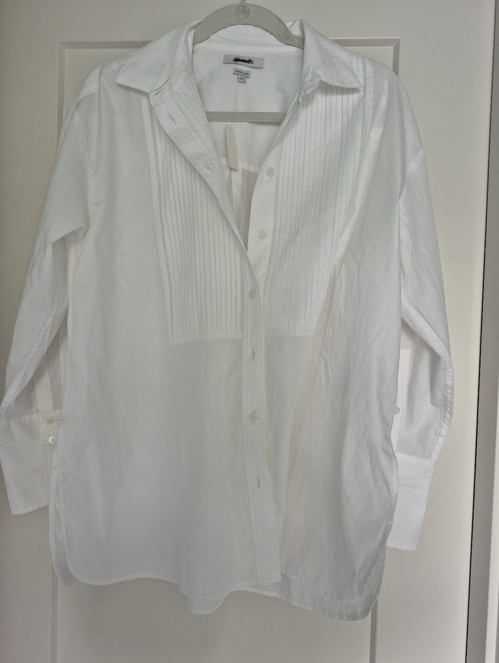 Madewell NWT Oversized Tuxedo White Button-Down Pintuck Front Shirt Size Small